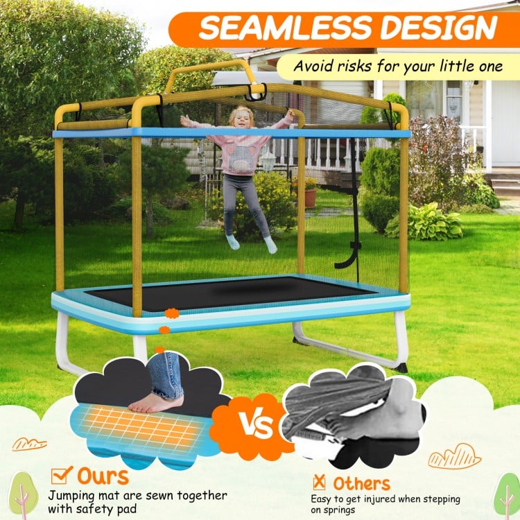 6 feet rectangle trampoline with detachable swing and horizontal bar, designed for safety and outdoor fun in small.