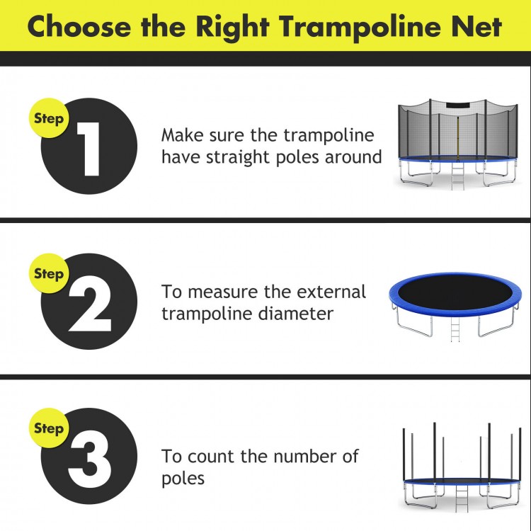 15/16 feet trampoline replacement safety net made of durable PE material, designed for safety with a double-headed.