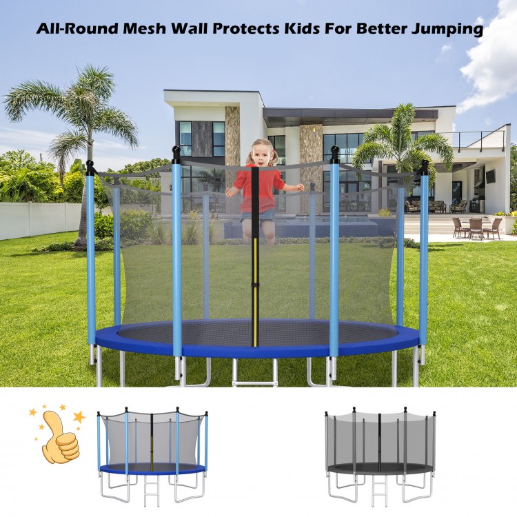 15ft trampoline safety net with adjustable straps, high-quality PE material, and all-round protection for safe jumping.