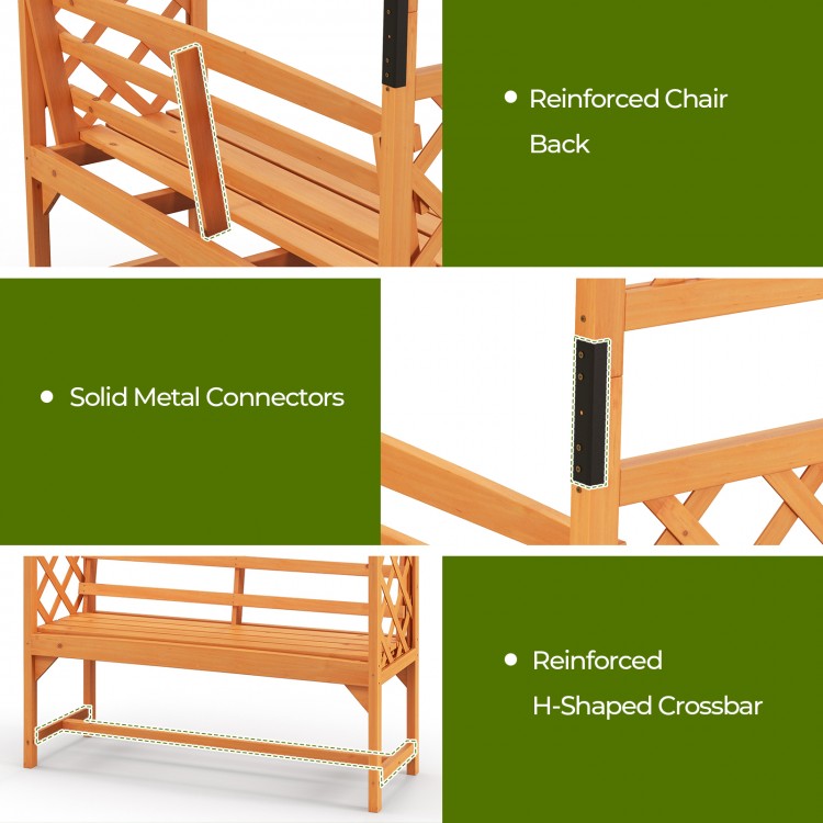 Reinforced chair back and solid metal connectors of the 6.5 FT tall patio garden arbor with bench for outdoor decor.