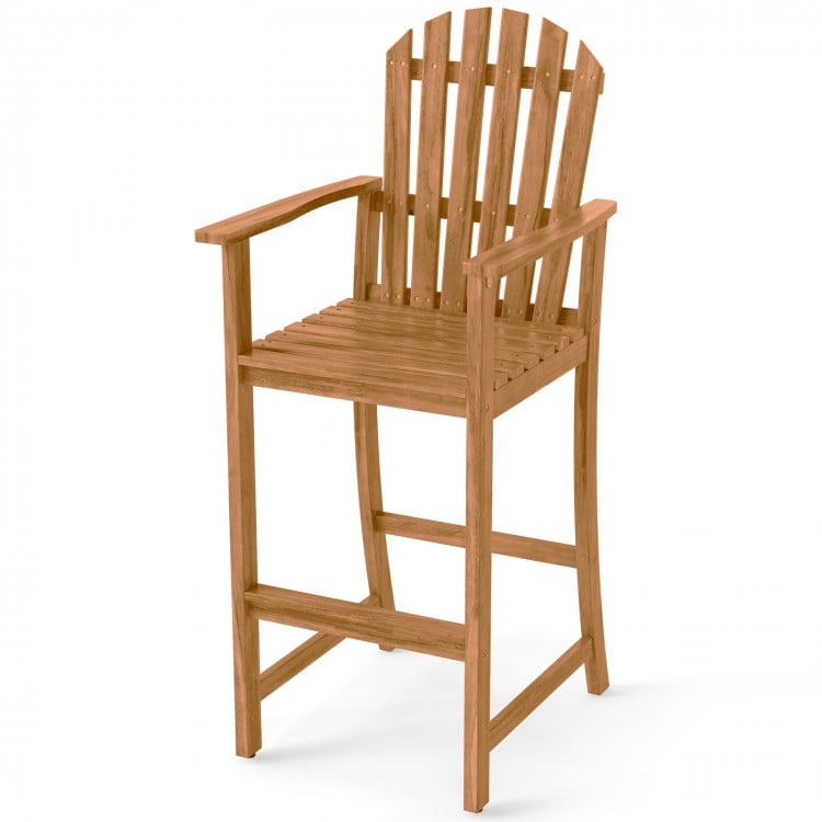 Tall Adirondack chair made of solid acacia wood, featuring armrests and footrest, ideal for patio and deck seating.