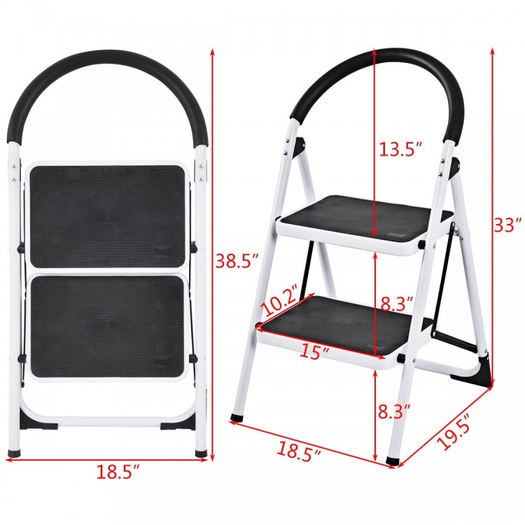 Folding step stool with iron frame, anti-slip pedals, and 330lbs capacity, ideal for home and office tasks.