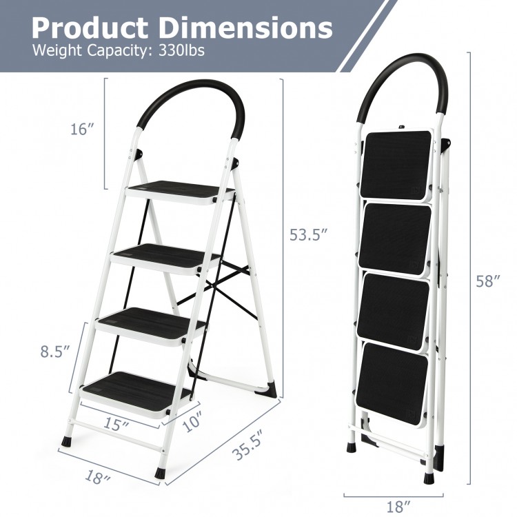 4-step folding ladder with anti-slip pedal platform, 330lbs capacity, ideal for home and office tasks, lightweight and.
