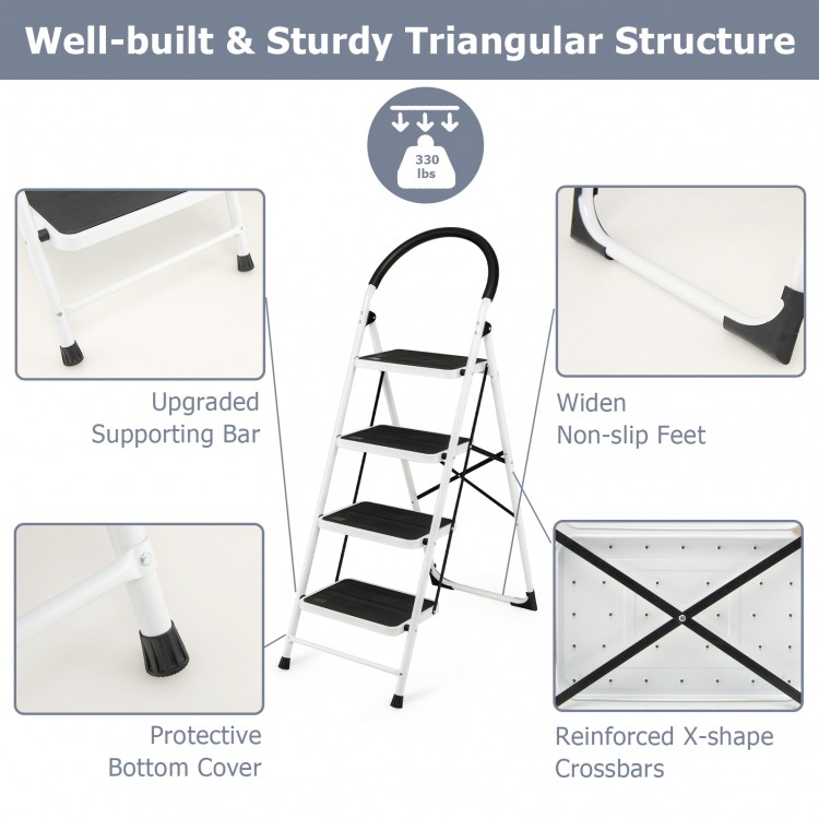 4-step folding ladder with anti-slip pedal platform, sturdy iron construction, ideal for home and office tasks.