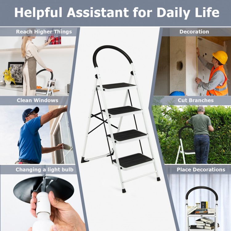 4-step folding ladder with anti-slip platform, lightweight design, and rubber pads for safety, ideal for home and.