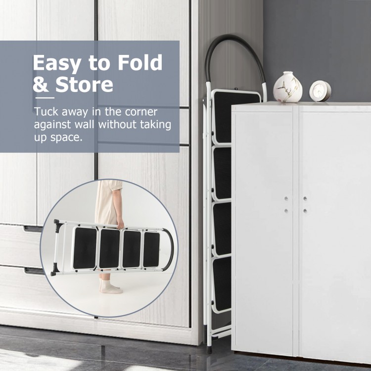 4-step folding ladder with anti-slip platform, lightweight design for easy storage, ideal for home and office tasks.
