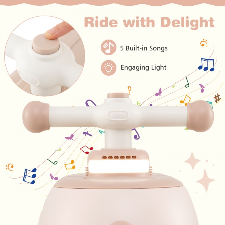 Toddler ride-on toy in beige with engaging lights and 6 built-in songs, featuring a cute penguin design for fun play.