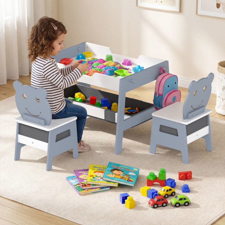 Toddler Table and 2 Chairs 5-in-1 Cute Art Desk Set with Reversible Chalkboard Whiteboard - Gallery View 5 of 9