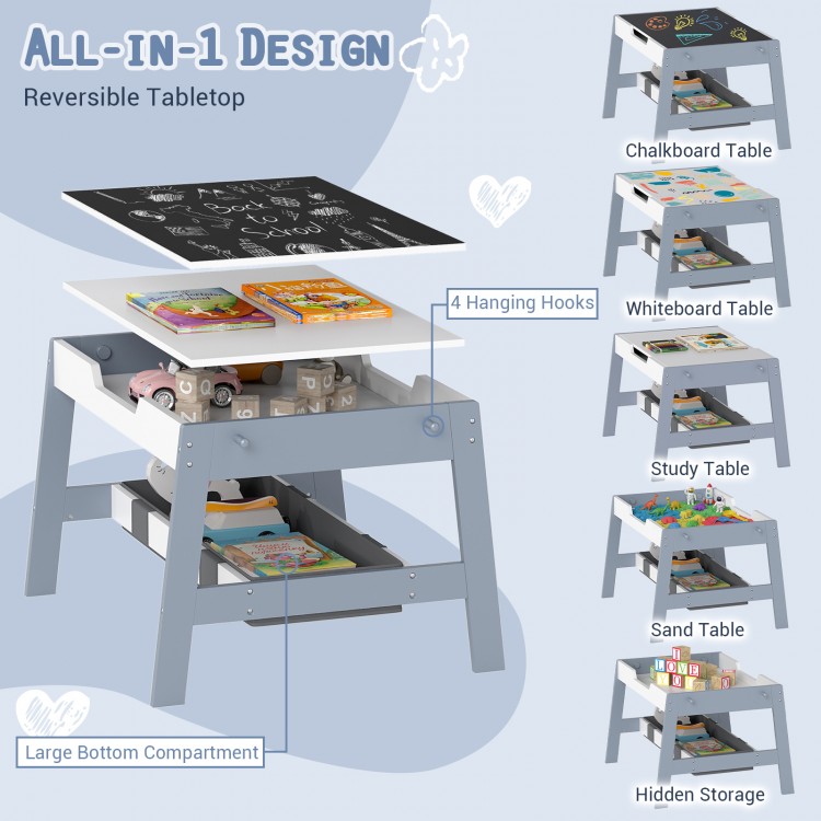Toddler Table and 2 Chairs 5-in-1 Cute Art Desk Set with Reversible Chalkboard Whiteboard - Gallery View 6 of 9