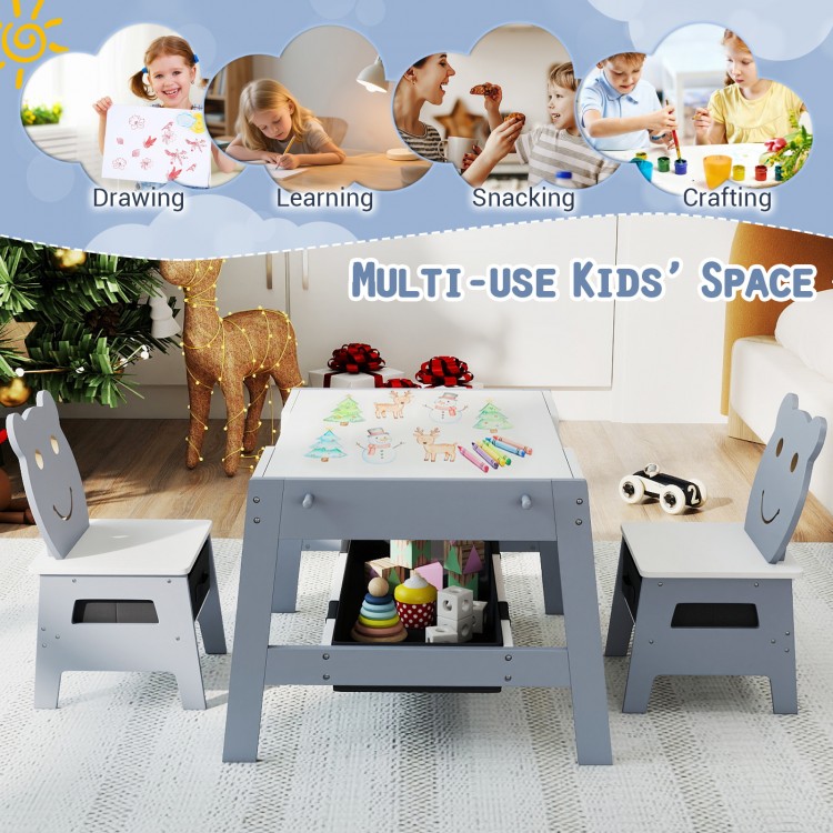 Toddler Table and 2 Chairs 5-in-1 Cute Art Desk Set with Reversible Chalkboard Whiteboard - Gallery View 8 of 9