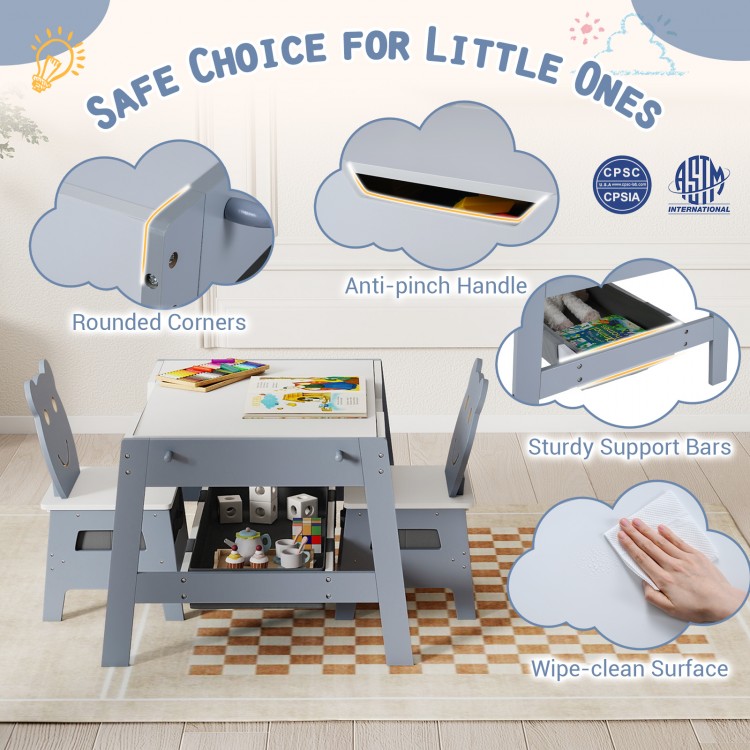 Toddler Table and 2 Chairs 5-in-1 Cute Art Desk Set with Reversible Chalkboard Whiteboard - Gallery View 9 of 9