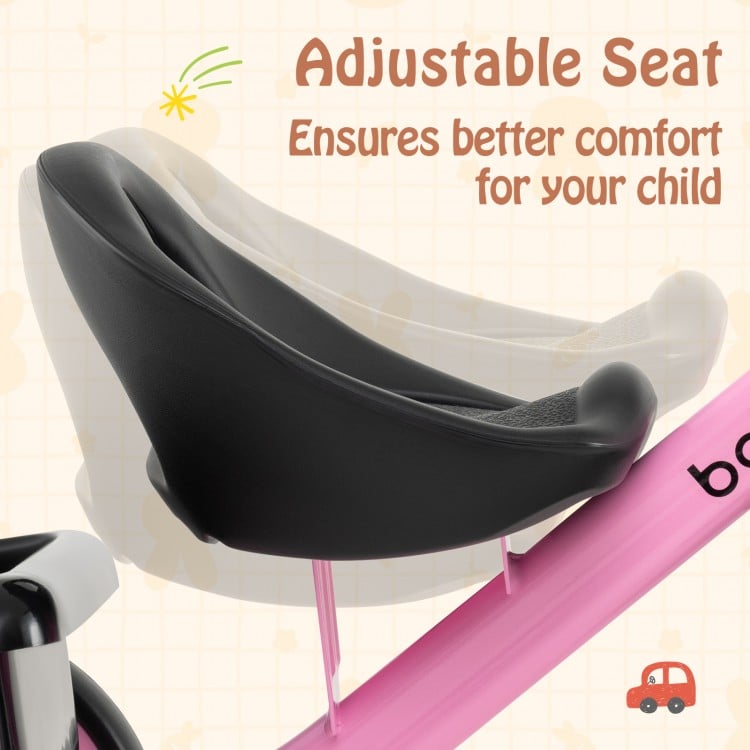 Adjustable seat of the pink toddler tricycle ensures comfort for kids aged 3-5, featuring ergonomic design and secure.