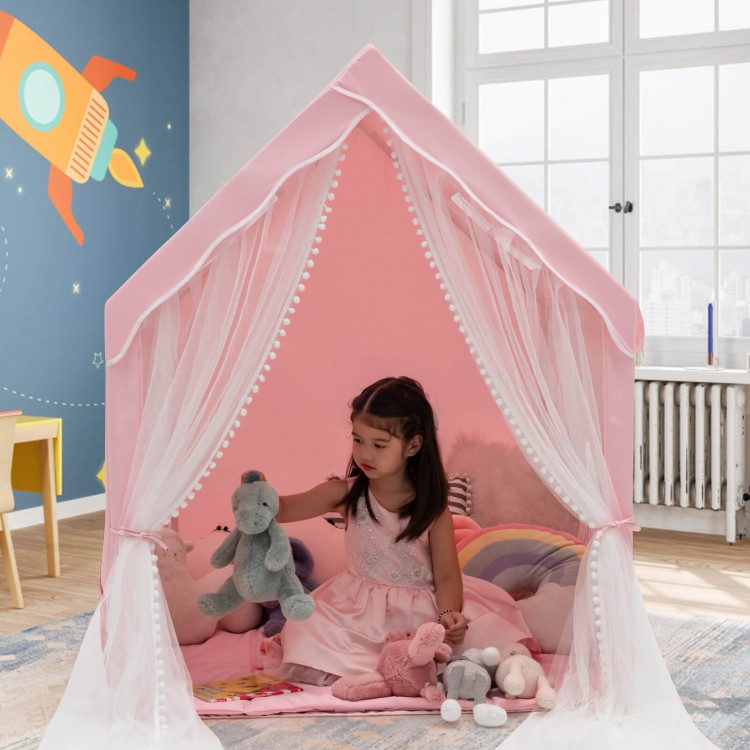 Large pink kids play tent with removable mat, perfect for imaginative play and cozy reading time for 3-4 children.
