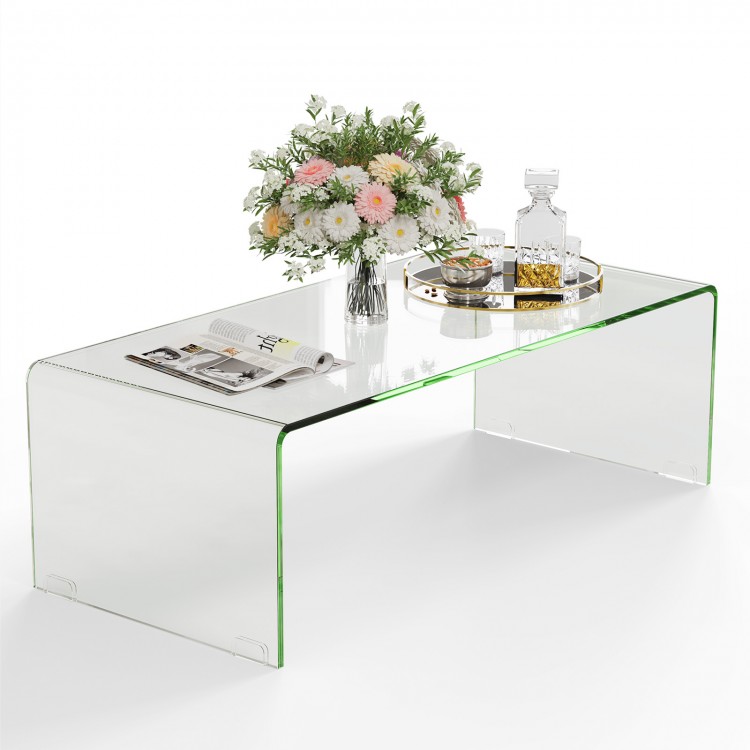 Glass coffee table with rounded edges, 40 x 19.5 x 13.5 inches, durable tempered glass for elegant living room decor.