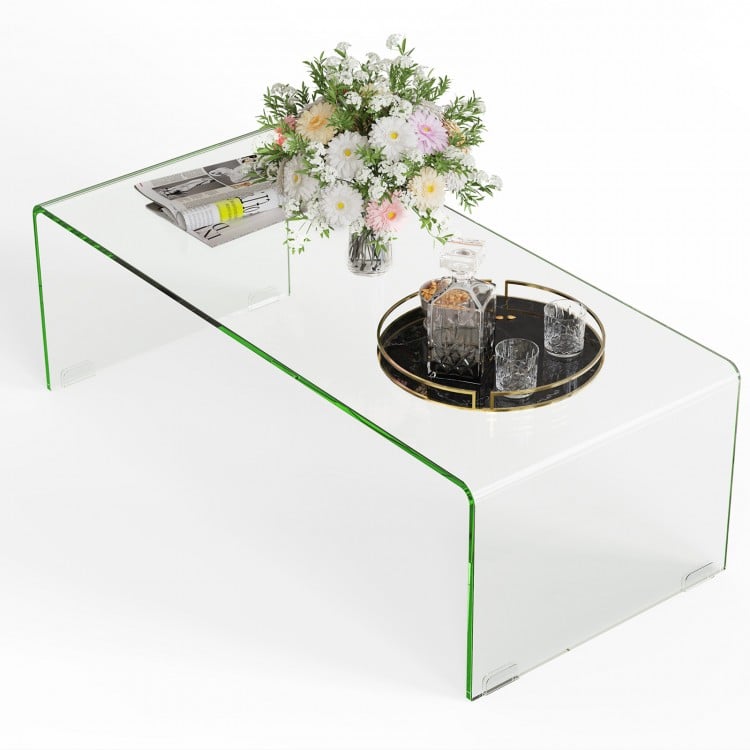 Glass coffee table with rounded edges, 40 x 19.5 x 13.5 inches, elegant design for living room decor.