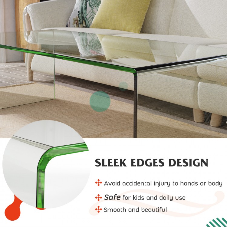 Glass coffee table with rounded edges, 40 x 19.5 x 13.5 inches, safe design for living room use, elegant and easy to.