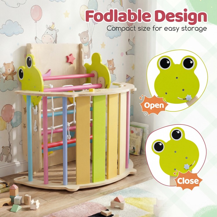 Foldable Triangle Climbing Set in multicolor features a climbing arch, triangle, and ramp for versatile play and easy storage.