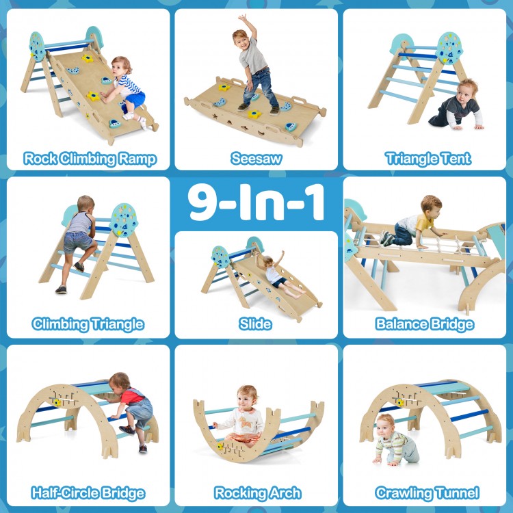 Triangle set featuring 9-in-1 foldable baby climbing toys in blue, designed for stability and safe play for kids.