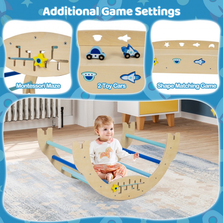 Triangle set features a Montessori maze, shape matching game, and two toy cars for engaging playtime activities.