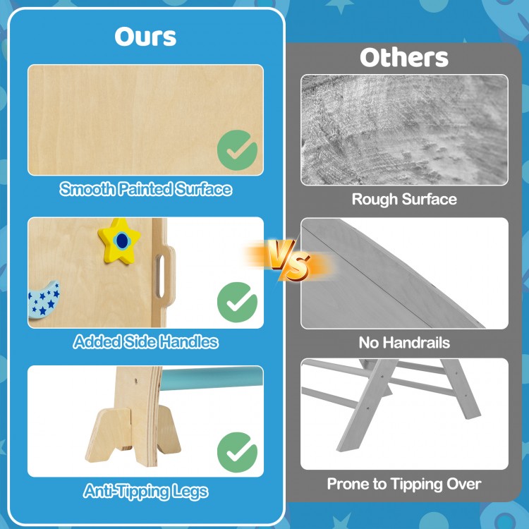 Triangle set with smooth painted surface, added side handles, and anti-tipping legs for safe baby climbing fun.