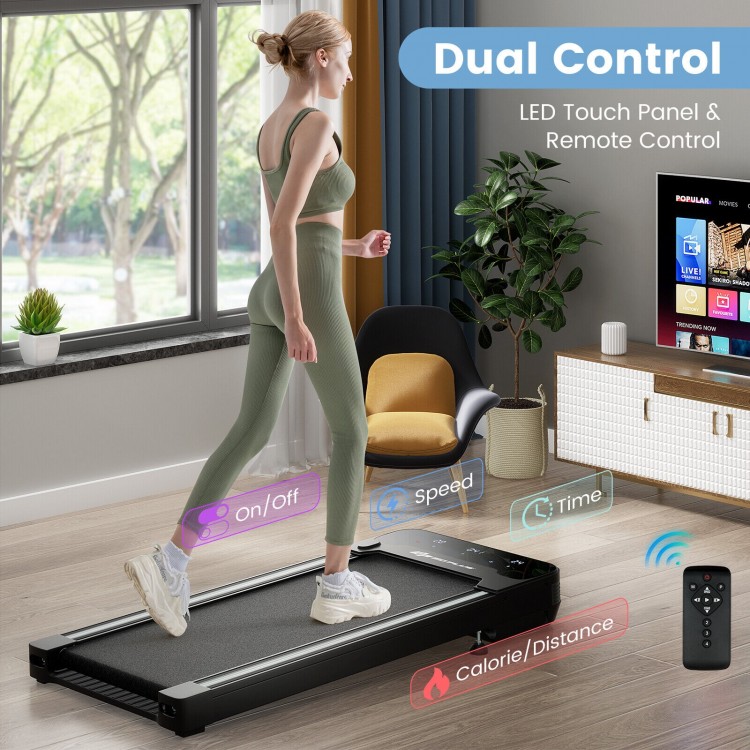 Under desk walking pad treadmill with touchable LED display, remote control, and 41" x 17" walking area for home or.