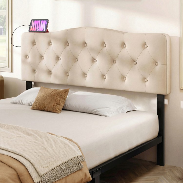 Beige tufted upholstered headboard with soft sponge filling, ideal for queen and full size beds, enhancing comfort and.