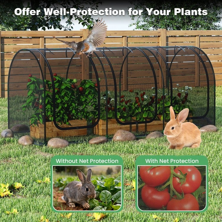 Large portable plant protection tent with breathable mesh, featuring roll-up zippered doors for easy access and.