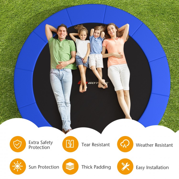 Blue 12 feet trampoline safety pad with thick padding and tear-resistant material, designed for all-weather use.