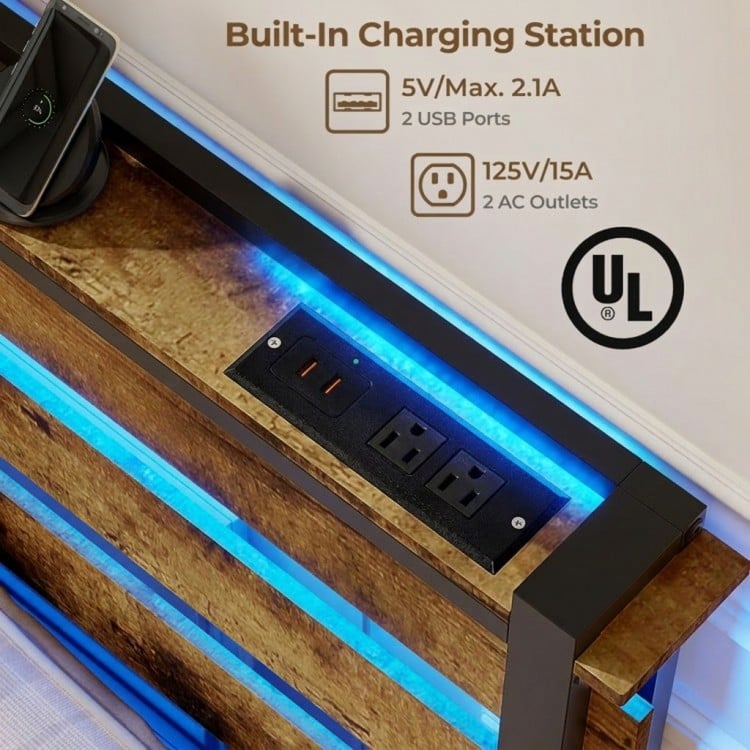 Top view of the Twin Bed Frame with built-in charging station, featuring 2 AC outlets and 2 USB ports for convenient.