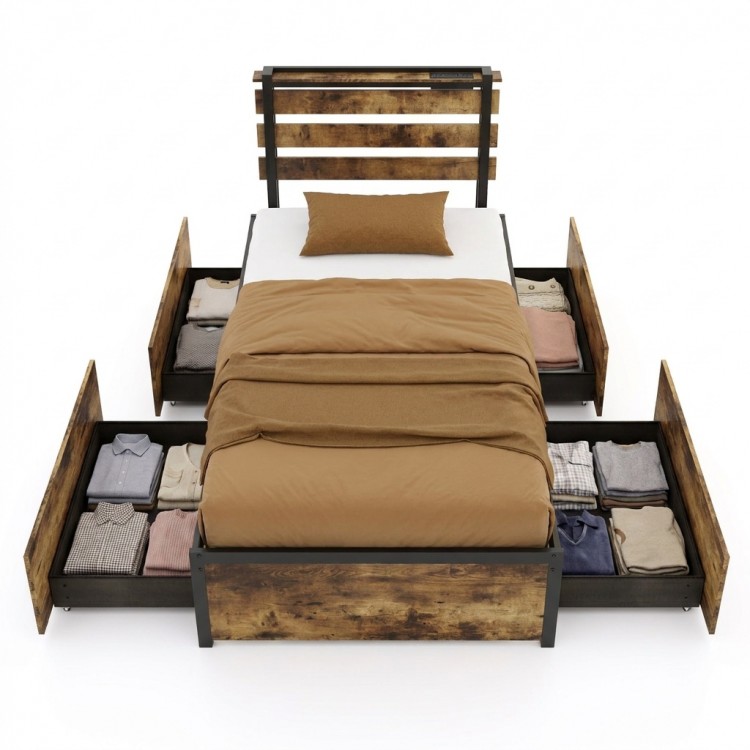 Twin bed frame showcasing the modern slatted headboard and ambient RGB LED lighting for enhanced bedroom aesthetics.