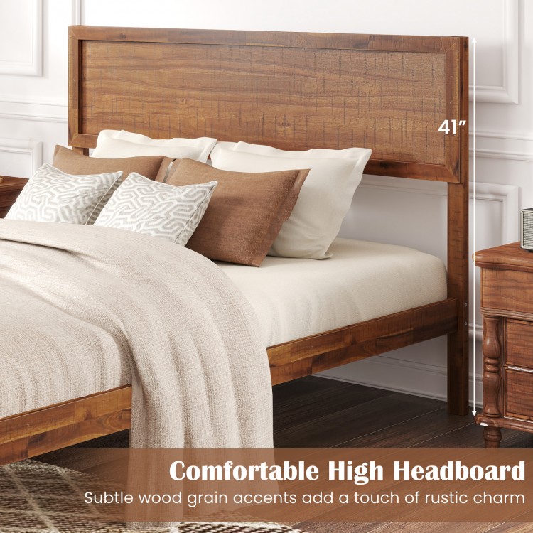 Comfortable high headboard bed frame in full size with rustic wood grain accents, perfect for stylish bedroom decor.