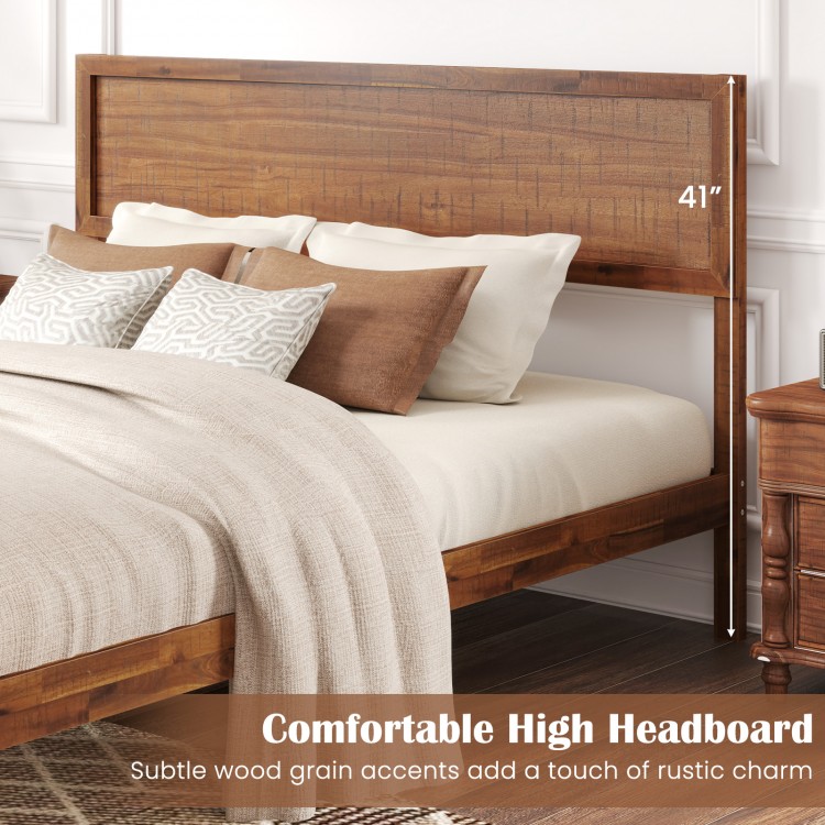 Queen size bed frame with a comfortable high headboard and rustic wood grain accents, perfect for stylish bedroom decor.