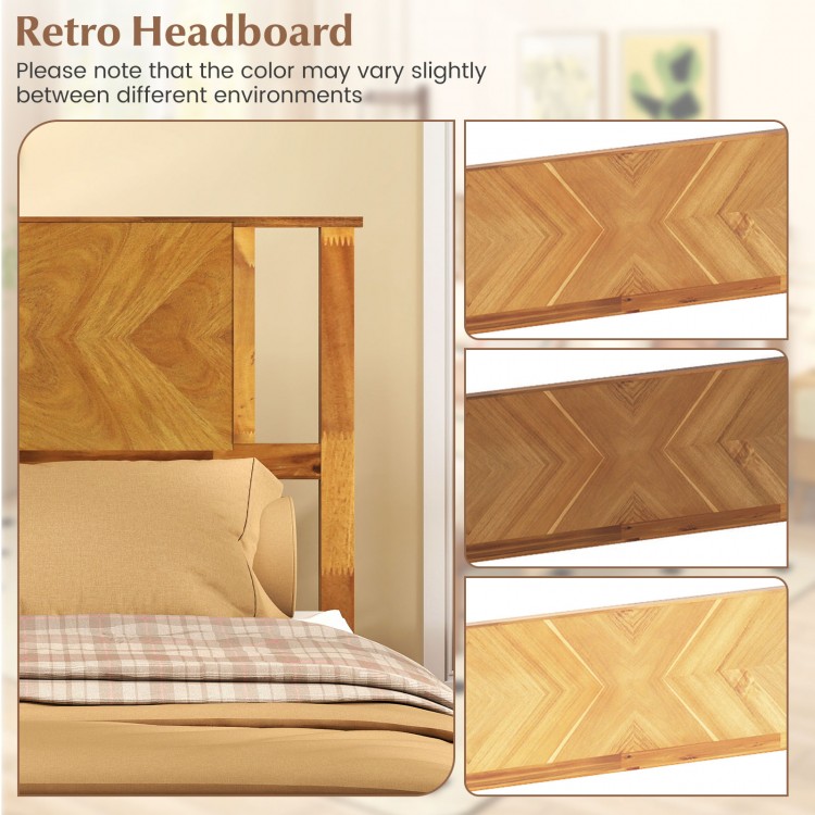 Retro acacia wood headboard showcasing exquisite craftsmanship, designed for Twin/Full/Queen size bed frames.