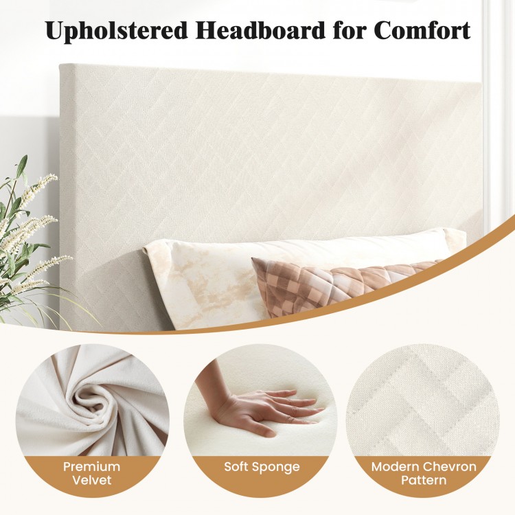 Beige upholstered headboard with modern chevron pattern, made of premium velvet for comfort, suitable for various.