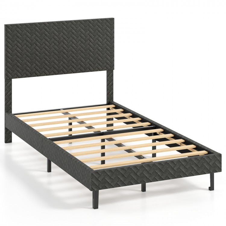 Twin size velvet bed frame with chevron headboard in gray, featuring adjustable height and sturdy wooden slats for.
