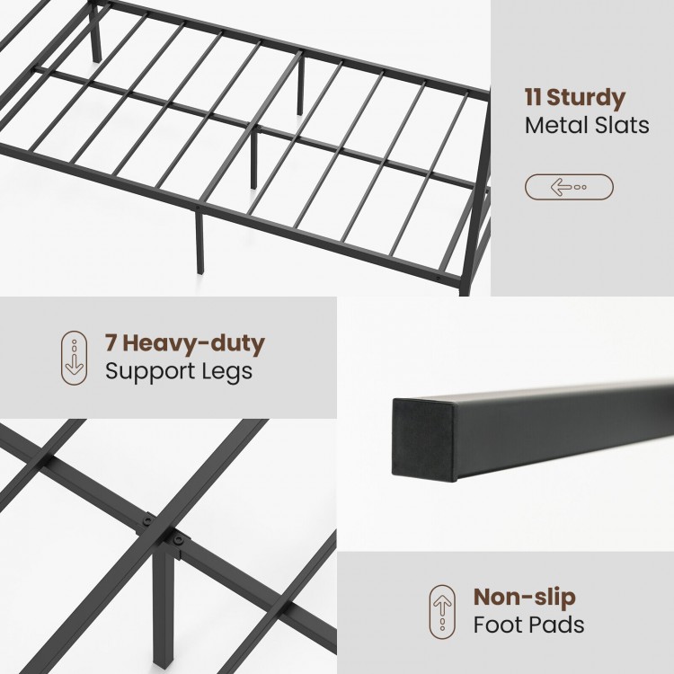 Sturdy metal slats of the Twin/Full/Queen canopy bed frame with 7 heavy-duty support legs for stability and storage.