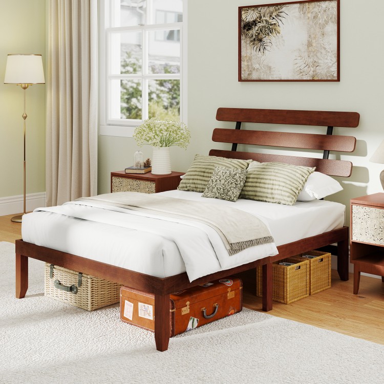 Twin size bed frame featuring a stylish retro headboard and a cozy bedding setup, perfect for a modern bedroom.