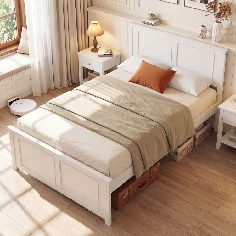 Twin size platform bed frame with headboard, solid wood structure, underbed storage, and rustic design for stylish.