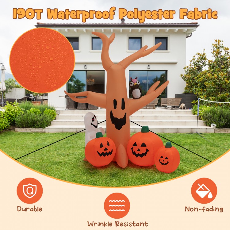 8-foot Halloween inflatable dead tree with LED lights, waterproof polyester fabric, perfect for outdoor yard decoration.