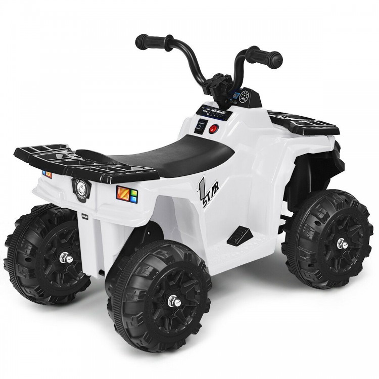 Side view of the 6V battery-powered kids electric ride-on ATV in white, showcasing its stylish design and sturdy frame.