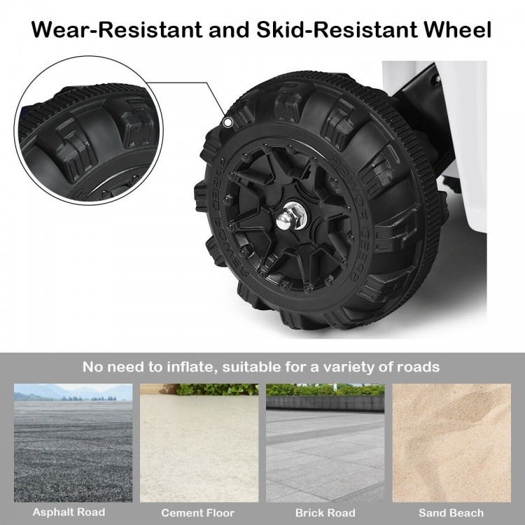 Wear-resistant and skid-resistant wheel of the 6V battery-powered kids electric ride-on ATV for various road surfaces.