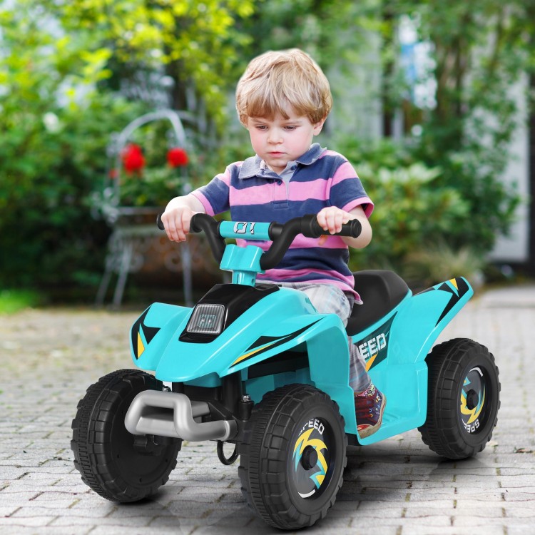Kids electric ATV ride-on toy in blue, featuring wear-resistant wheels and a comfortable seat for outdoor fun.