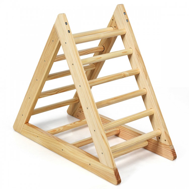 Wooden triangle climber for toddlers, made of pine, safe for children, supports 135 lbs, ideal for muscle and motor.