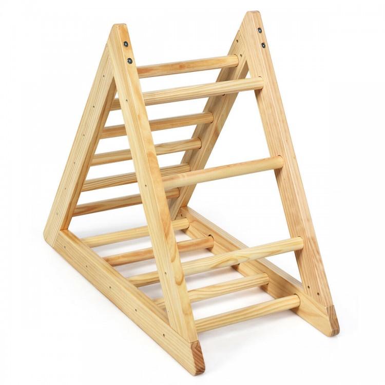 Wooden triangle climber for toddlers, showcasing a sturdy base and smooth finish, promotes safe step training and skill.