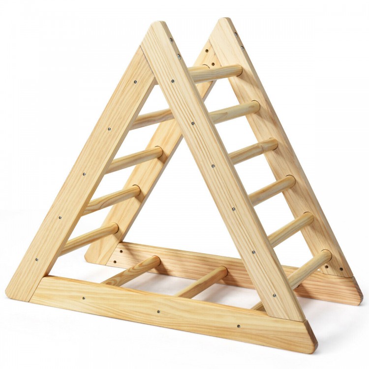 Wooden triangle climber for toddlers made of pine, featuring a sturdy design for safe step training and skill.