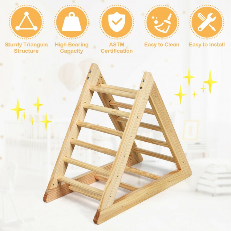 Wooden triangle climber for toddlers, made of pine, ASTM certified, easy to clean, supports up to 135 lbs for step.
