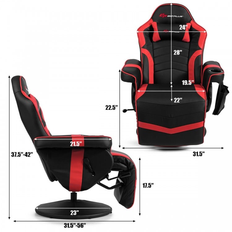High back gaming chair in red with adjustable footrest, massage function, and ergonomic design for ultimate comfort.
