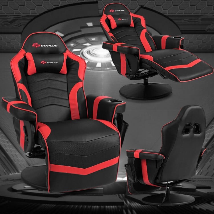 Ergonomic high back gaming chair in red with adjustable backrest and lumbar massage function for enhanced relaxation.
