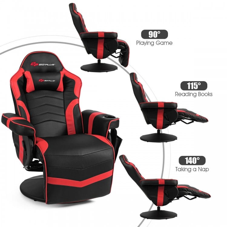 Ergonomic high back gaming chair in red with adjustable backrest, massage function, and sturdy base for comfort.