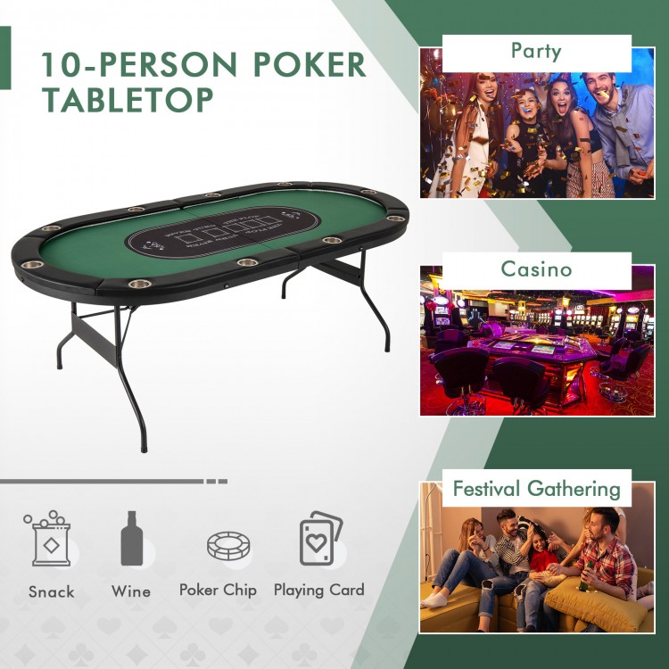 Foldable 10-player poker table with LED lights, USB ports, and cup holders, ideal for parties and gatherings.